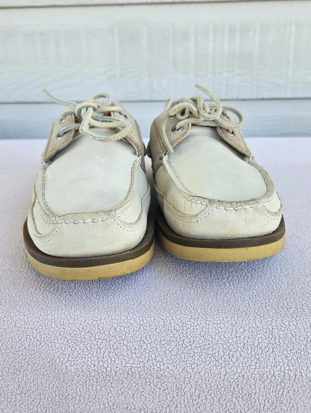 Sperry Mako 2-Eye Boat Shoes Loafer Men SZ 12 Beige Cream Suede Leather 0768101